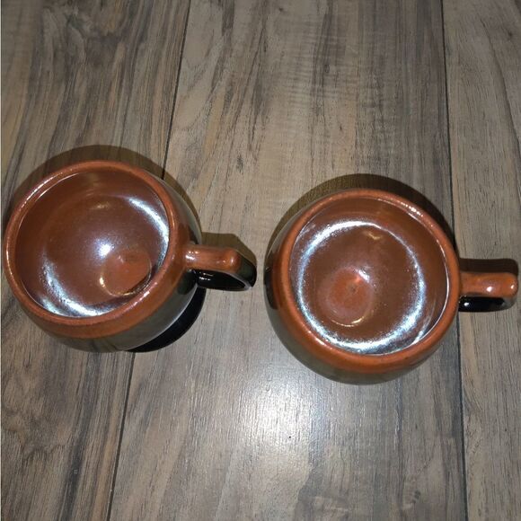 Set of 2 Brown Glaze Footed Pedestal 4½" Tall Coffee Mugs Goblets - Picture 2 of 6